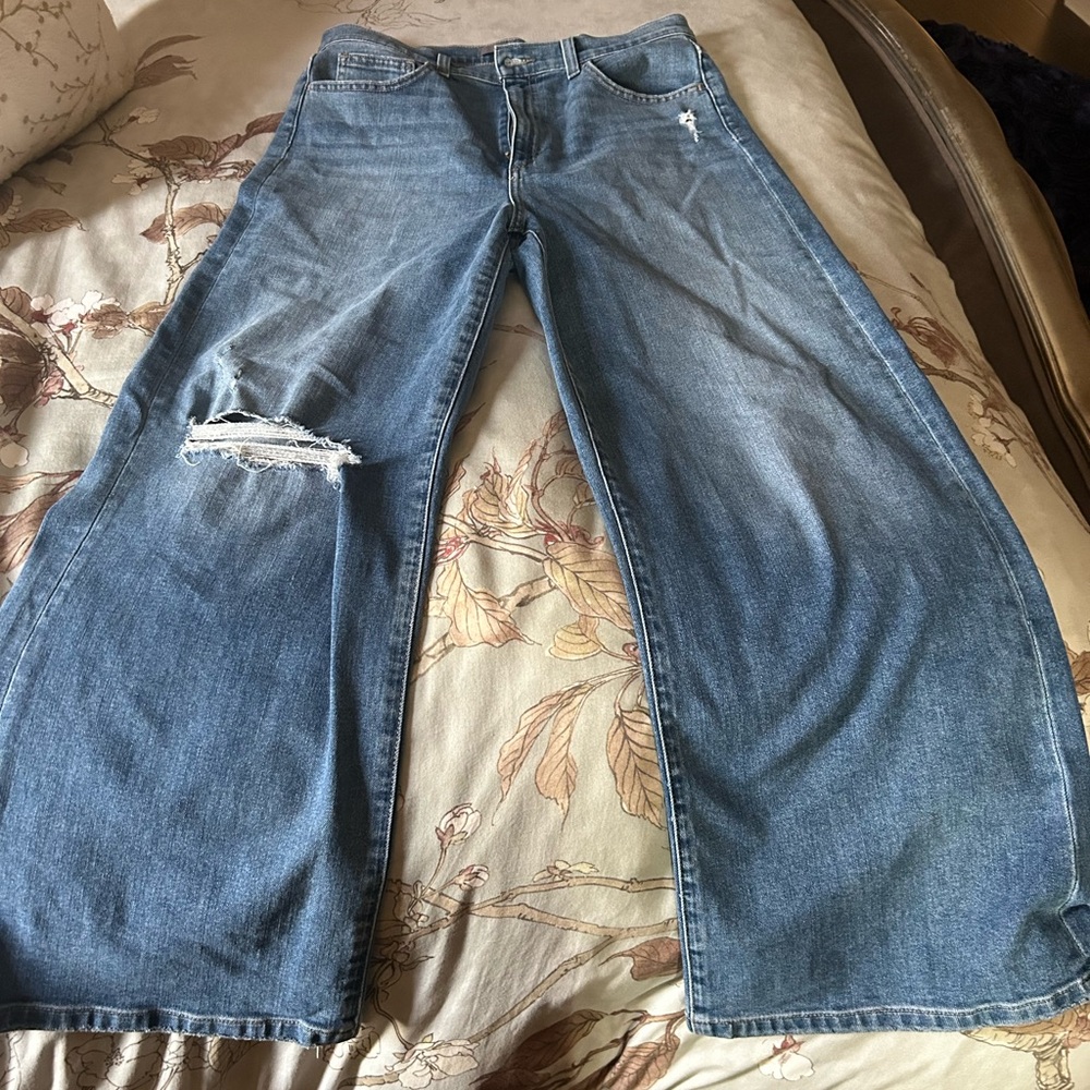 Joe’s High Waisted Wide-Leg Cropped Blue Jeans - Picture 3 of 6